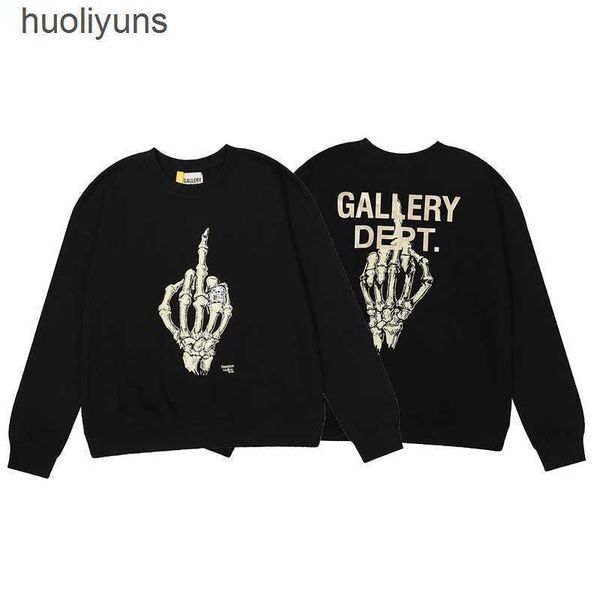 

hoodie american fashion man galleryes sweater bronzing dept hoodies sweaters letter skull hand bone print terry round neck bottoms for men w, Black