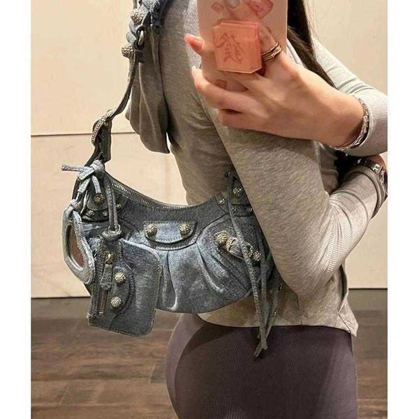

fashion lecagole leather balenicass biker bag net red same diamond studded flash cowboy motorcycle versatile oblique cross women's fas