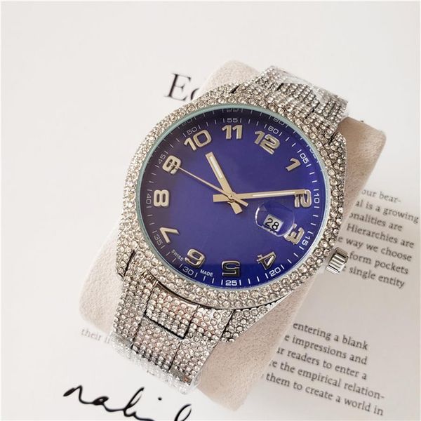 

good quality fashion brand watches men's full crystal style stainless steel band calendar date quartz wrist watch x86273q, Slivery;brown