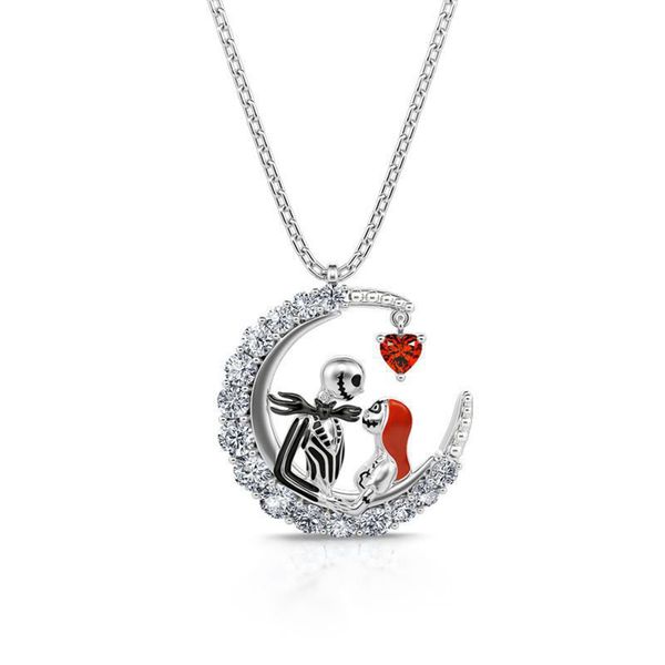 

10pcs fashion creative eternal lovers love skull pendant necklace exquisite personalized halloween gift, Silver
