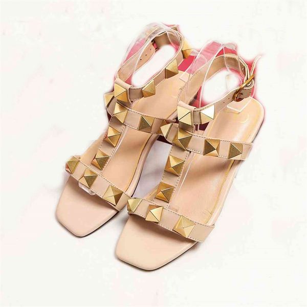 

2022 designer valentine male women's slippers nude leather shoes medium heels of sandals nnk, Black