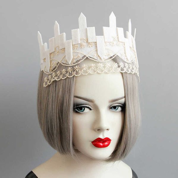 

white lace hair accessories crown stage performance princess crown headbands halloween party headband for girls, Golden;white