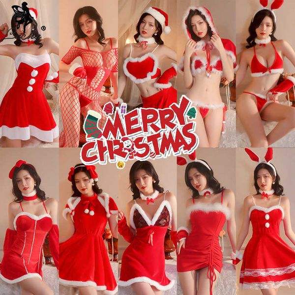 

set leechee funny erotic lingerie christmas bra set rabbit uniform pajamas sling dress plush three point underwear for women t221103, Red;black