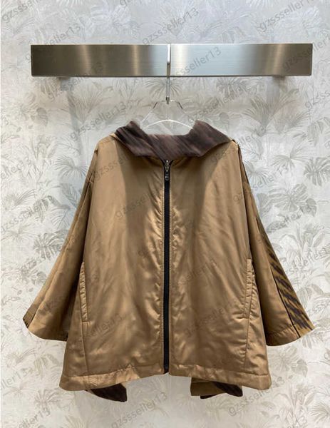 

fashion womens jacket reversible hooded cape jackets patchwork letter print webbing lined full printing logo zipper front coats designer bra, Black;brown