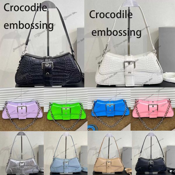 

b bags balencaigaity lindsay small shoulder bag with strap crocodile embossed silver pleated black curved flap adjustable three hooks decora