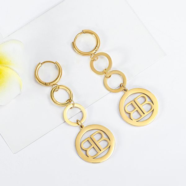 

luxury women style b dangle earring stainless steel earrings jewelry for gift, Silver
