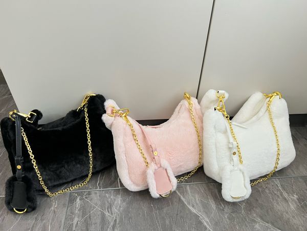 

tz luxury lamb wool underarm bag soft plush shoulder crossbody bag fashion handbag removable golden chain handbags 3 colors women autumn win