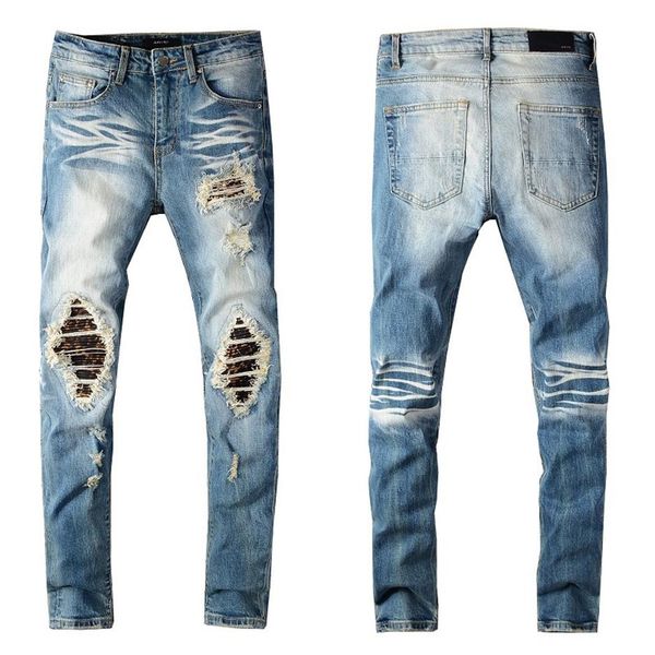 

designer men's amirl jeans luxury denim men's fashion streetwear biker ripped tie die man popular 245h, Blue