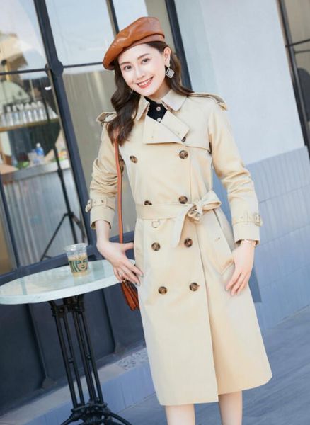 

new arrival women fashion england plus long trench coat/brand designer double breasted printing on back trench women b9007f410 size s-xxl, Black;brown