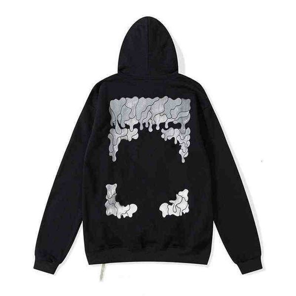 

fleece men's sweatshirts off -style luxury brands hoodie back tape arrow printed hooded sweater loose mens women religious oil painting, Black