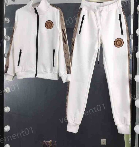 

womens two piece pants striped webbing baseball jacket with trendy logo-print trousers 2 piece sets luxury designer tracksuits, White