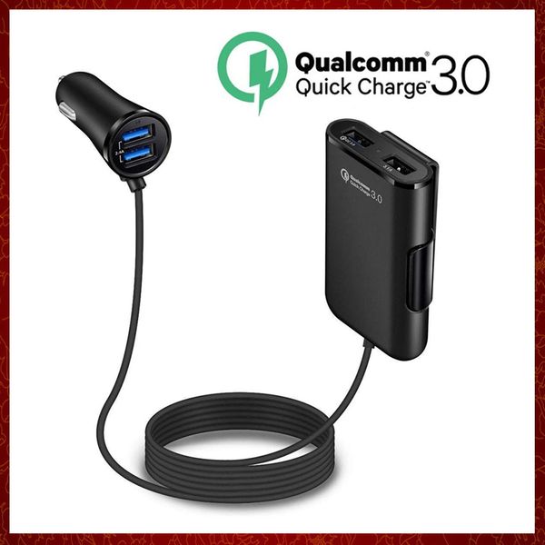 

cc434 quick charge qc 3.0 car charger front back seat charging car cigarette lighter chargers adapter with 4 usb ports vehicle charger
