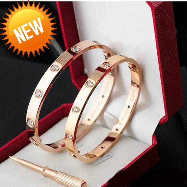 

bracelet bangle women men 4cz titanium steel bracelets for lover gold silver rose fashion bracelet jewelry with velvet bag, Golden;silver