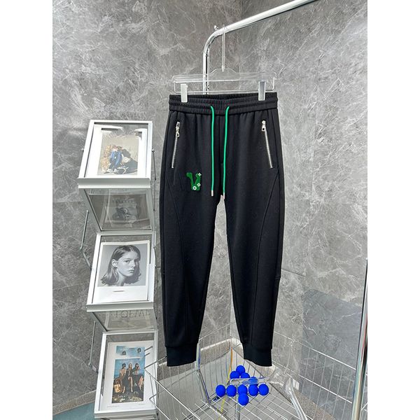 

fashion embroidery slack waist pants casual pants texture three-dimensional combination of letters, Black