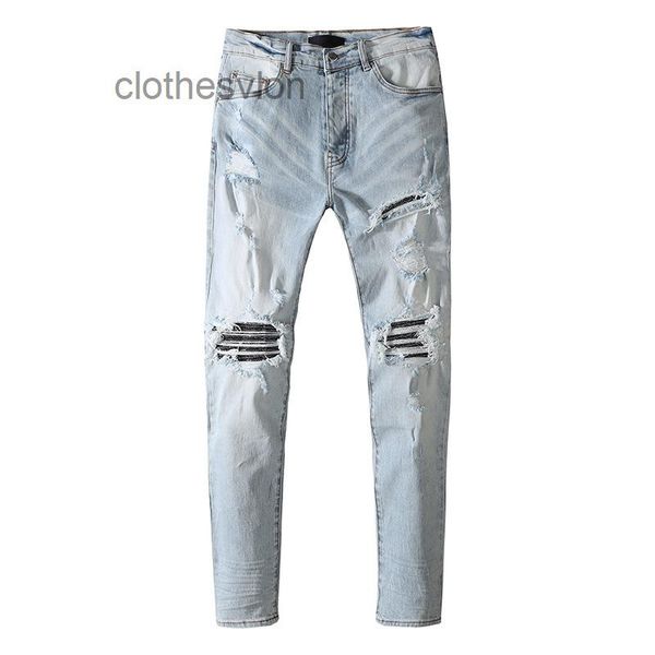 

brand straight jeans jean y fashion 2023 men's personality trend frayed holes slim amirs designer pants xbk, Blue