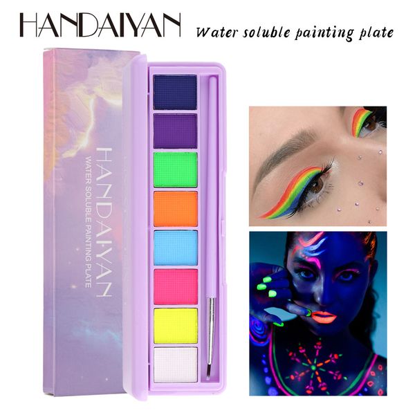 

halloween makeup eye shadow water soluble body paint eyeliner cream 8 color painting palette eyeshadow glow dark ultraviolet luminous handai