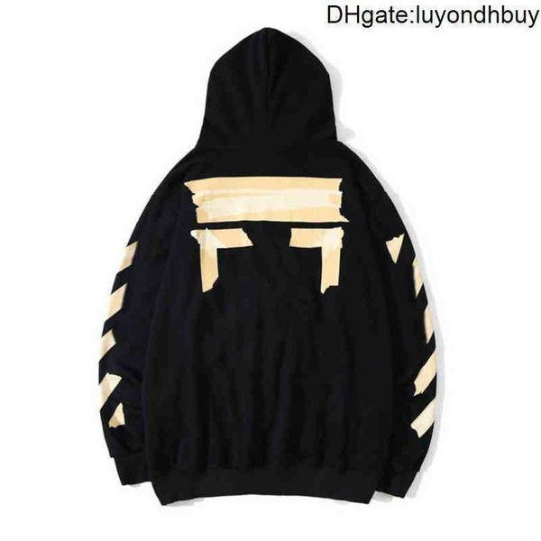 

fashion mens loose offs hoodies brand classic sweatshirts hoodie cotton pullover long sleeved back oil paint arrow x men women px01, Black