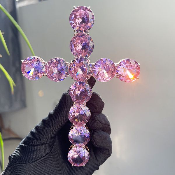 

cz cubic zircon huge big cross pendant necklace real 18k rose gold plated personalized full bling diamond charm hip hop rapper jewelry birth, Silver