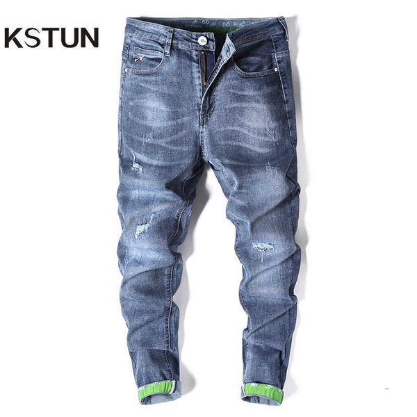 

men's jeans ripped jeans men stretch blue slim fit biker jeans pants spring summer streetwear hip hop distressed patched male long trou