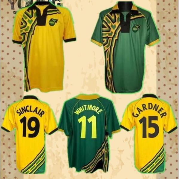 

97/98 jamaica soccer jerseys retro reggae boyz gardner sinclair brown dawes simpson cargill whitmore earle powell gayle williams boyd 1998 f, Black;yellow