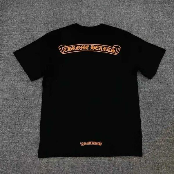 

fashion brand new simple orange sanskrit round neck pullover men's and women's ch short sleeve t-shirt half, White;black