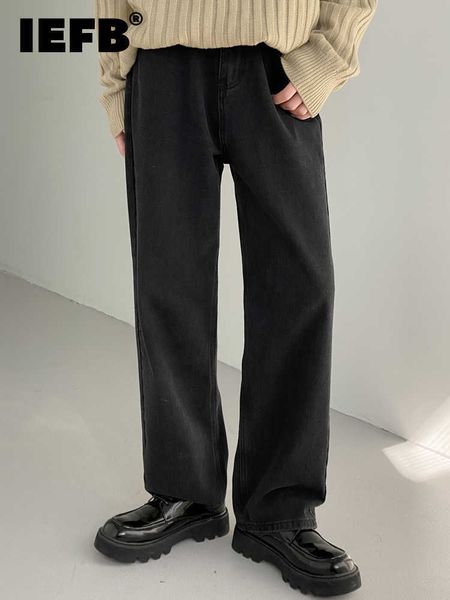 

men's jeans iefb straight tube denim men pants 2022 new autumn vintage solid color wide leg casual male trousers temperament 9a5365 t22, Blue