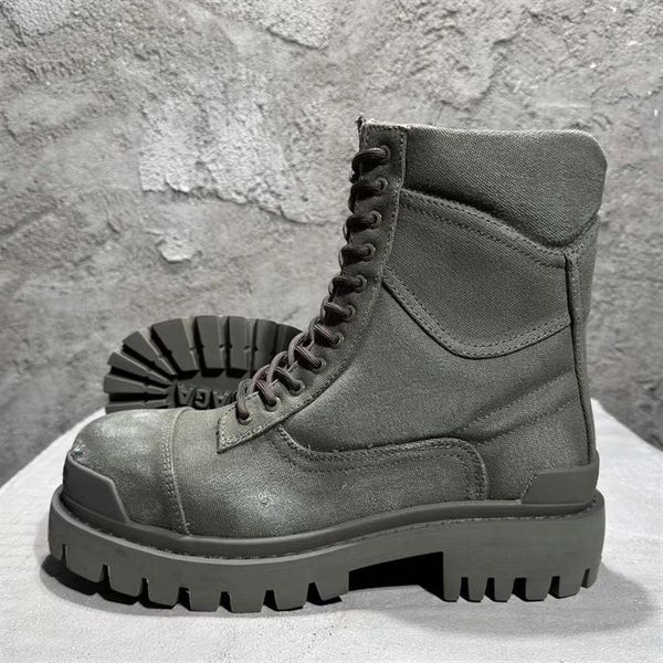 

2022 winter retro canvas tick sole outdoor tooling vulcanized boots exclusive high r military botas, Black