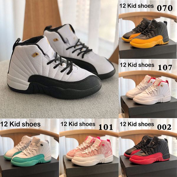 

infants jumpman 12 kids basketball shoes ps flu game black deadly pink gym red athletic sneakers kid shoe size 26-35