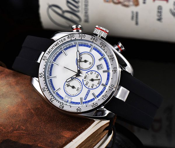 

2022 men's luxury quartz watch business fashion multi-function waterproof calendar watch tape watches, Slivery;brown