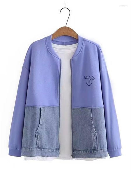 

outerwear plus size women's clothing in spring and autumn's outer wear long denim patchwork casual jacket large zippered, Black