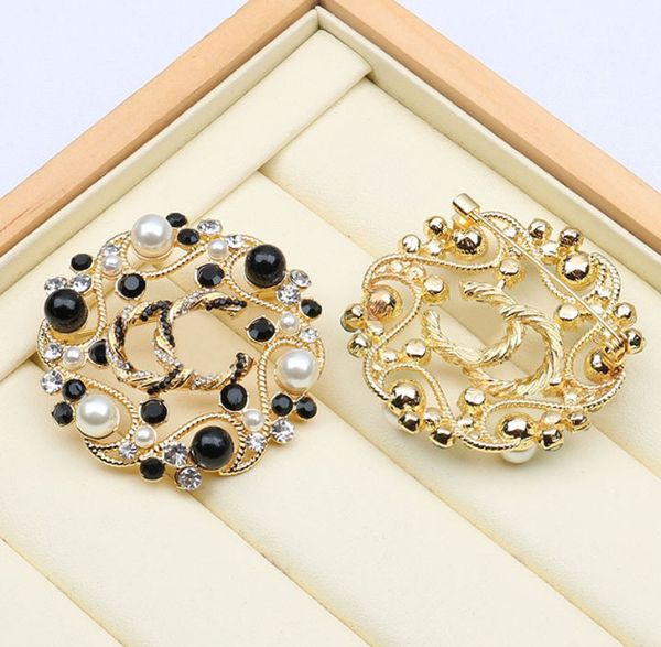 

wholesale 20style luxury brand designer brooches fashion double letter pins pearl brooch rhinestone suit pin jewelry accessories, Gray