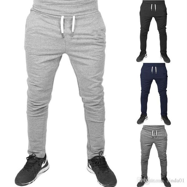 

new men style casual fitted gym pants slim fit embroidered stretch urban wind sport pants straight trousers206l, Black