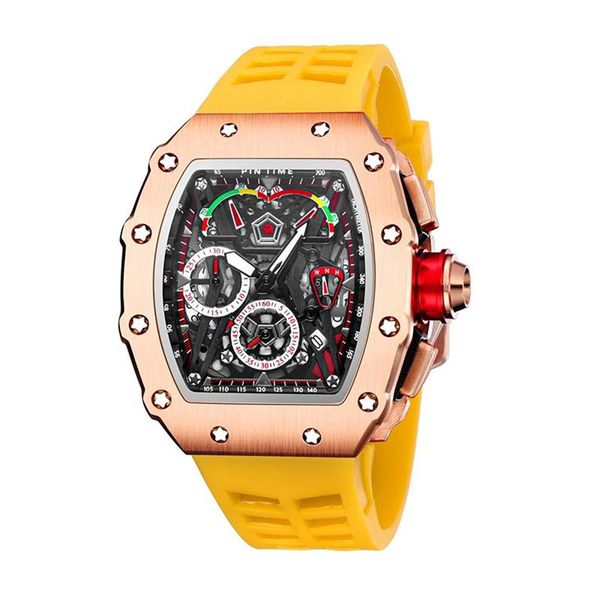 

wristwatches pintime yellow sport watch men chronograph military mens watches hip hop waterproof man clock relogio masculin308t, Slivery;brown