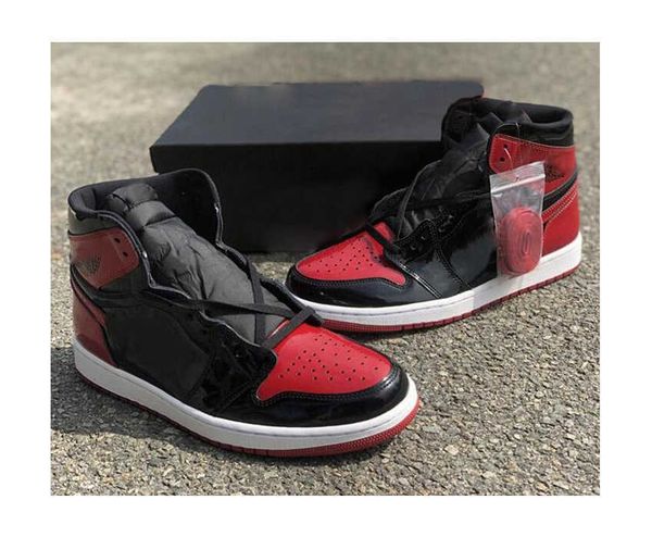

designer shoes size us 5.5-13 1 high og bred patent basketball 1s black white-varsity red womens sports sneakers
