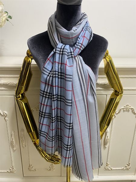 

women's long scarves pashmina 100% cashmere material thin and soft print stripes pattern size 220cm - 70cm, Blue;gray