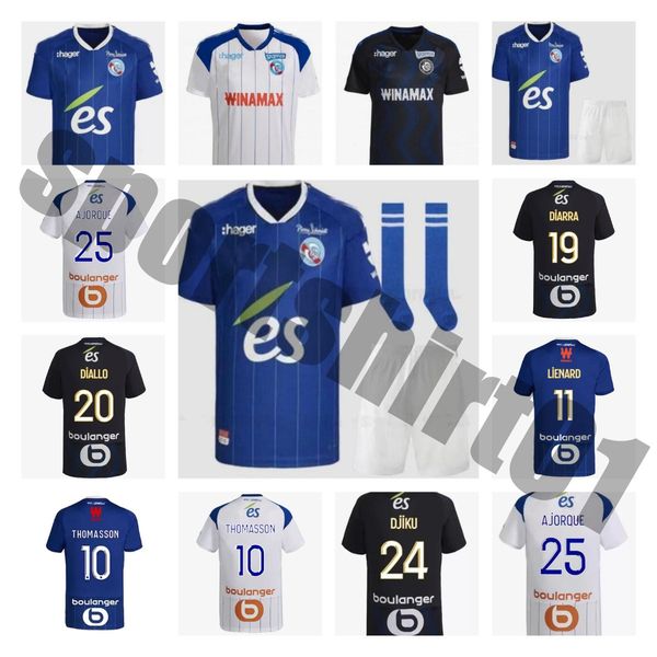 

22 23 rc strasbourg alsace soccer jerseys home blue 2022 2023 aholou thomasson lienard diallo djiku ajorque gameiro men kids kit football sh, Black;yellow