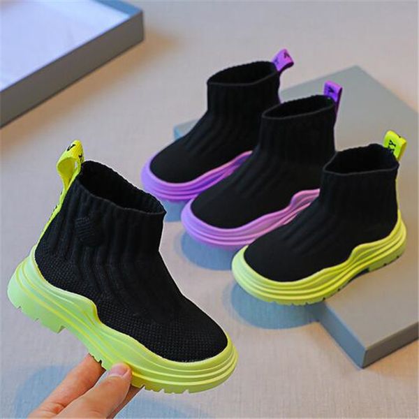 

outdoor children's sports shoes fashion high-boots elastic fabric socks shoe kids boys girls casual sneakers toddler baby chaussures, Black