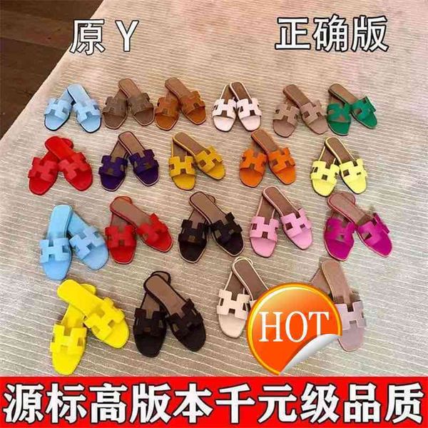 

luxury h slippers slides herme igh version of family women's summer 2022 versatile leather 61u4 has u4gs yk77, Black