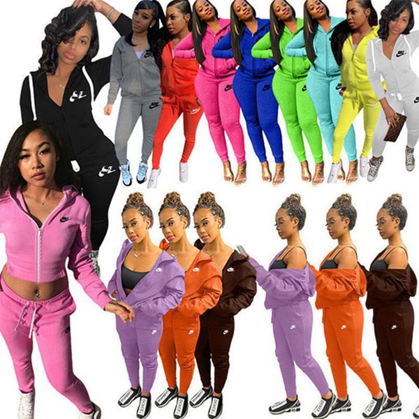 

2022 brand designer women embroidery letter tracksuits winter fall solid color two piece set casual jacket pants zipper sports suit long sle, Gray