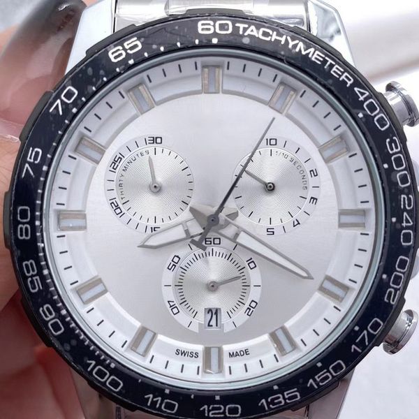 

2022 men's luxury quartz watch business fashion six pin multi-function luminous waterproof calendar luminous steel band watches, Slivery;brown