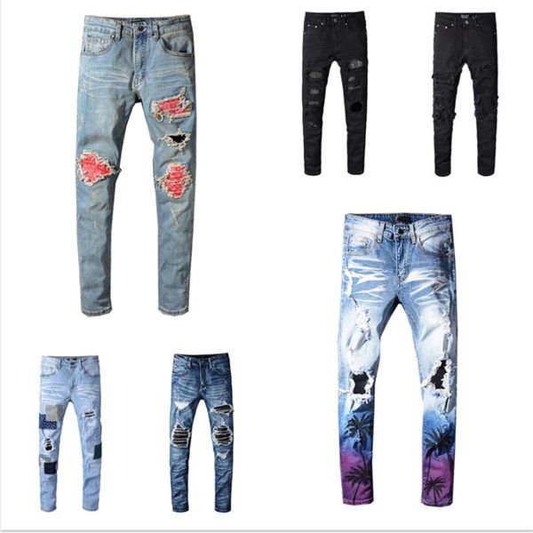 

2020 mens designers jeans pocket mens pants quality distressed ripped hole teenagers streetwear style clothing pants264e, Blue