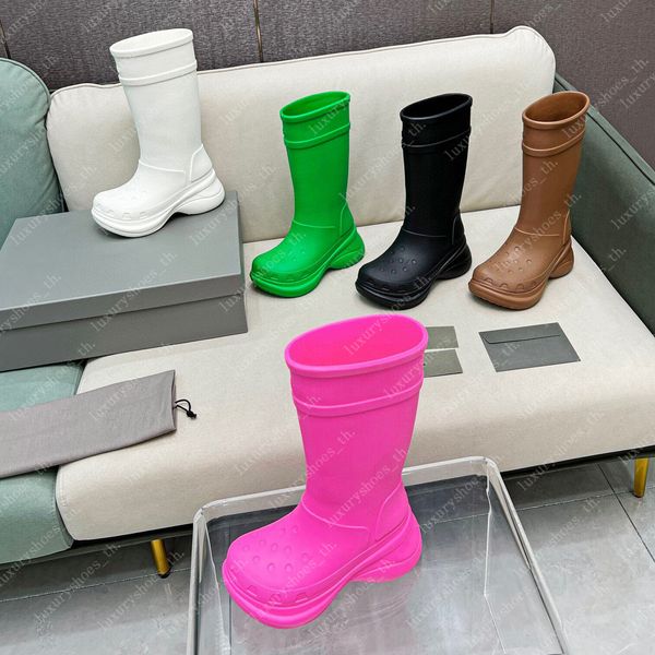 

men women rain boots designers croc boot thick bottom non-slip booties rubber platform bootie fashion knight boot jelly color 35-45, Black