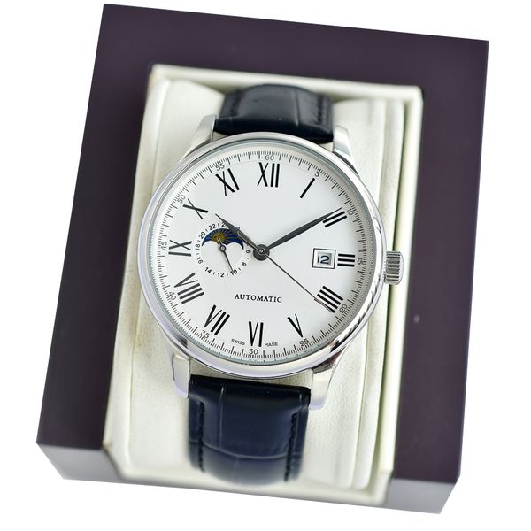 

men's wrist watch wristwatches 9-digit calendar phase design full-automatic mechanical movement 316 fine steel case 42mm fashionable ca, Slivery;brown