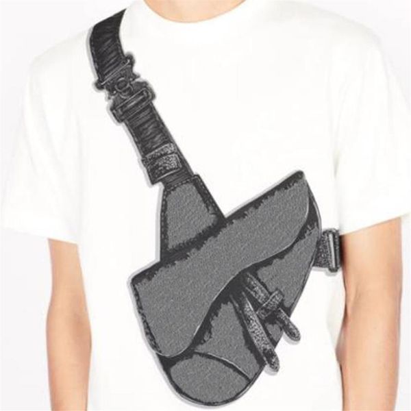 

saddle bag printed tee fashion high street short sleeves summer casual t-shirt solid color breathable men women cotton tee2535, White;black