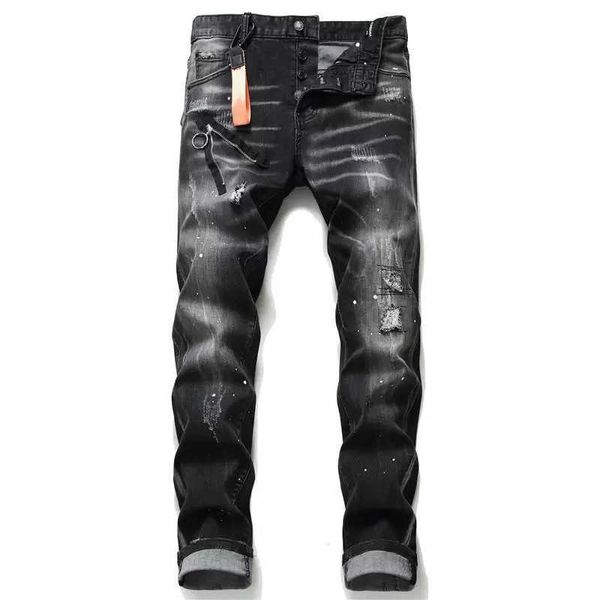 

mens jeans men jean hip hop pants street trend zipper chain decoration ripped rips stretch black fashion slim fit washed motocycle denim, Blue
