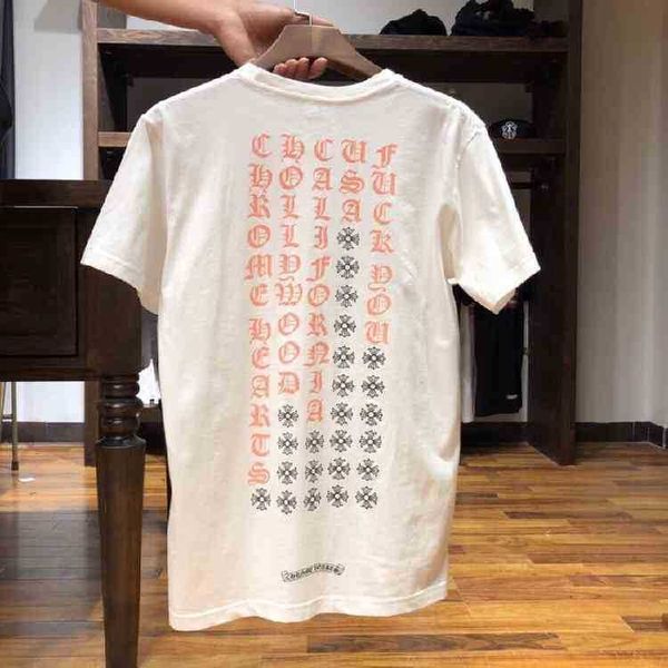 

ch fashion brand loose print short sleeve t-shirt men's and women's pure cotton sanskrit pink letters large size lovers half, White;black