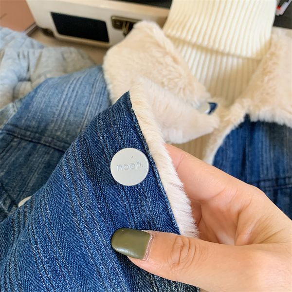 

thickened children's clothes jackets winter korean version new boys and girls' thickened rabbit hair denim coats, Blue;gray