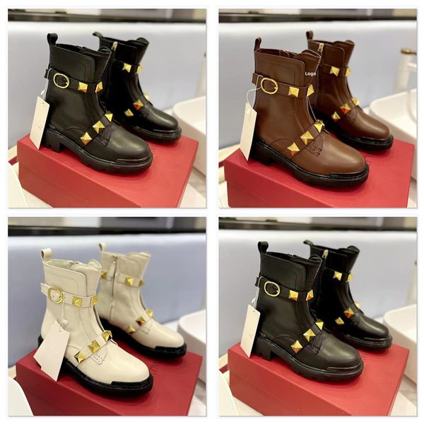 

autumn winter fashion women rivets boots flat platform genuine leather ankle boots studded party shoes, Black