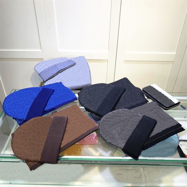 

luxury hat scarf set for beanies men women winter 2 piece design caps shawl designer hats scarves wool beanie wrap scarfs, Blue;gray