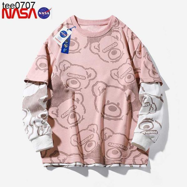 

nasa co branded hip hop hoodie men's spring and autumn loose holiday two-piece long sleeved t-shirt fashion couple's sweatshirt, Black